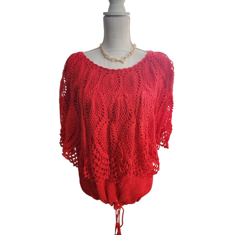 VTG Whimsigoth Grannycore Boho Handcrafted Crochet‎ Tiered Ruffle Cotton Top